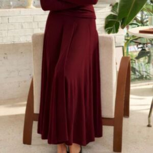 OGL Lyocell Wool Blend Godet Hem Pull On Flowy Maxi Skirt Ruby Berry Sz Medium